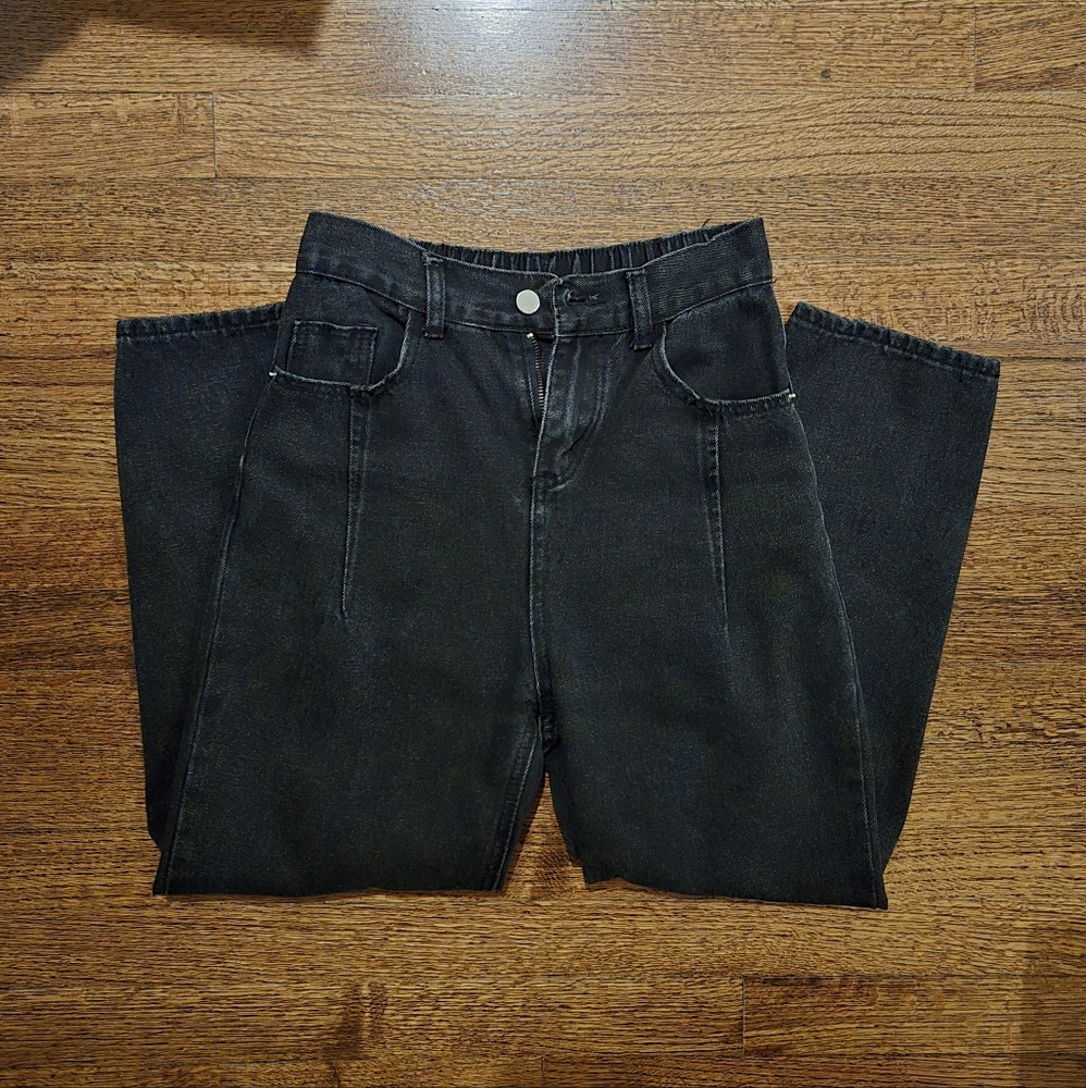 Black Jeans Size S, Womens, Cotton Tapered Pleated Elastic Waist, Yesstyle